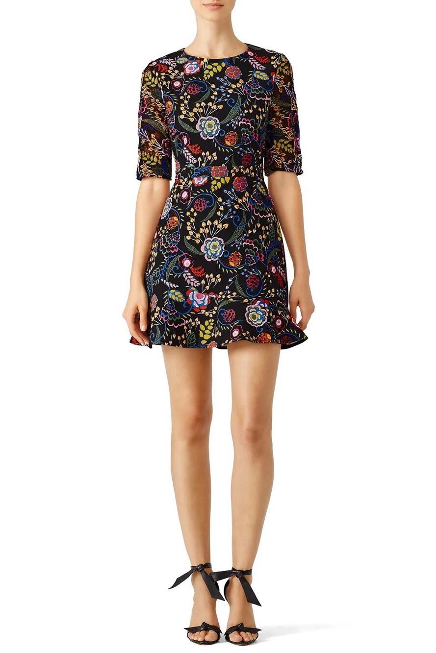Saloni Celia B Fully Lined Dark Blue Floral Polyester Mini Dress 2